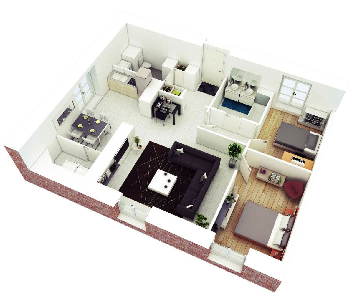 Thiết kế căn hộ chung cư 70m2 2 phòng ngủ  anh Thái