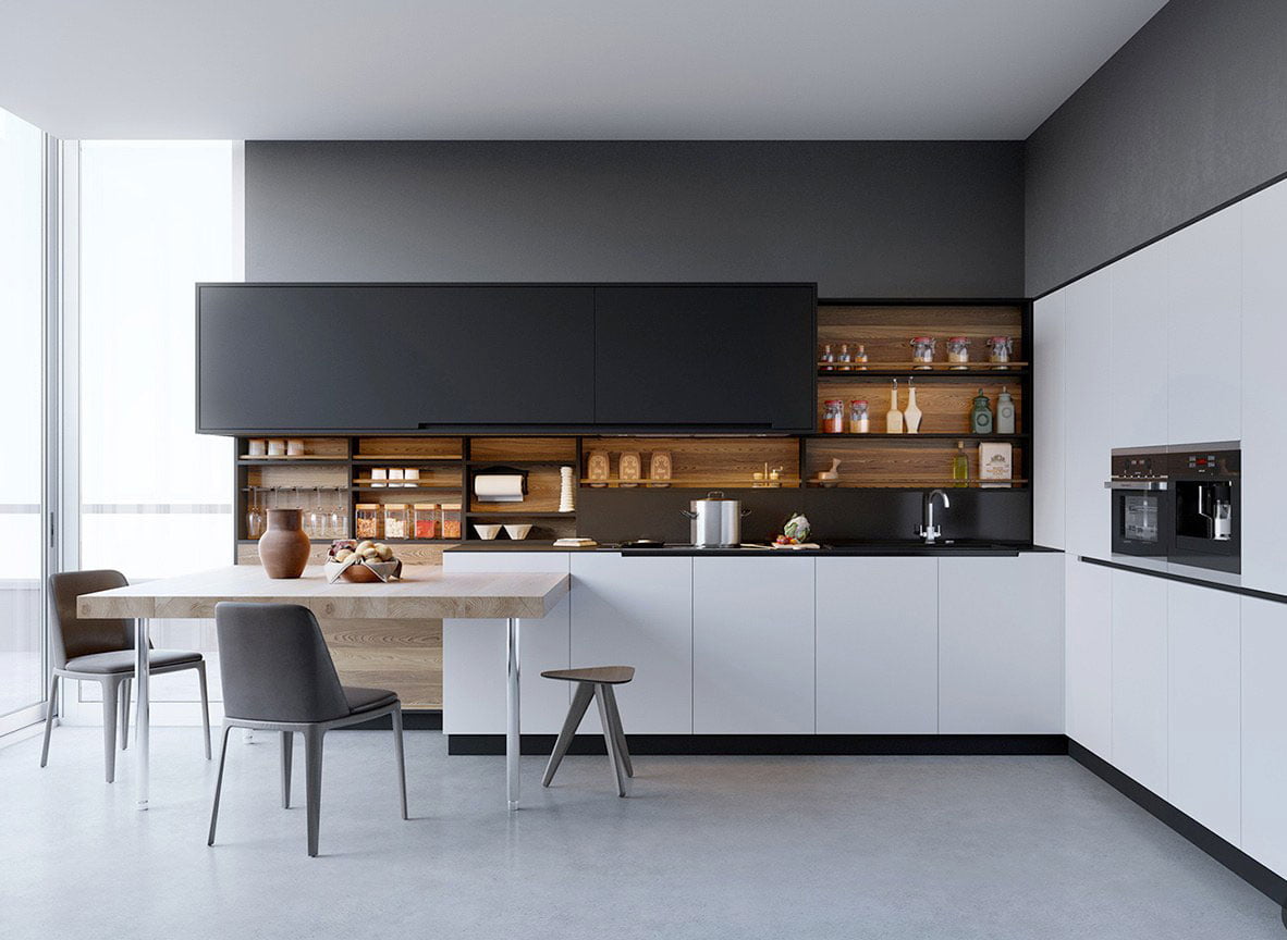 Ngắm nhìn mẫu phòng bếp đẹp hút hồn với bộ ba trắng - đen - gỗ
