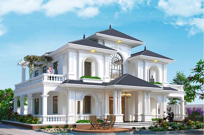 Mẫu biệt thự vườn 2 tầng 4 phòng ngủ tân cổ điển tại Nam Định | ROMAN