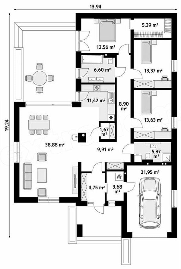 mẫu nhà cấp 4 mái thái 3 phòng ngủ