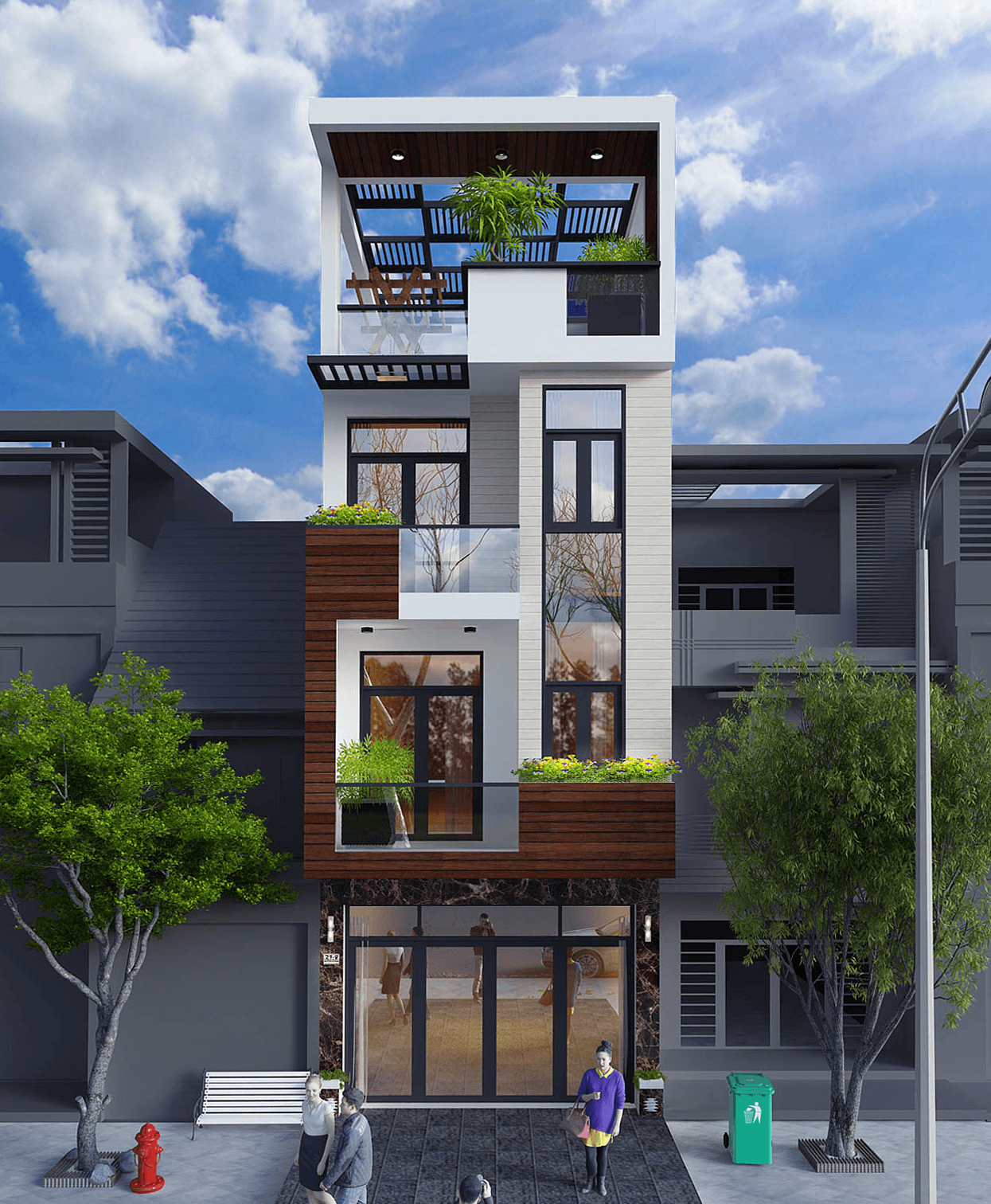 Mẫu nhà phố 3 tầng lệch 5×20 hiện đại tại Nam Định LUXNO3T14 - Nhà đẹp Lux