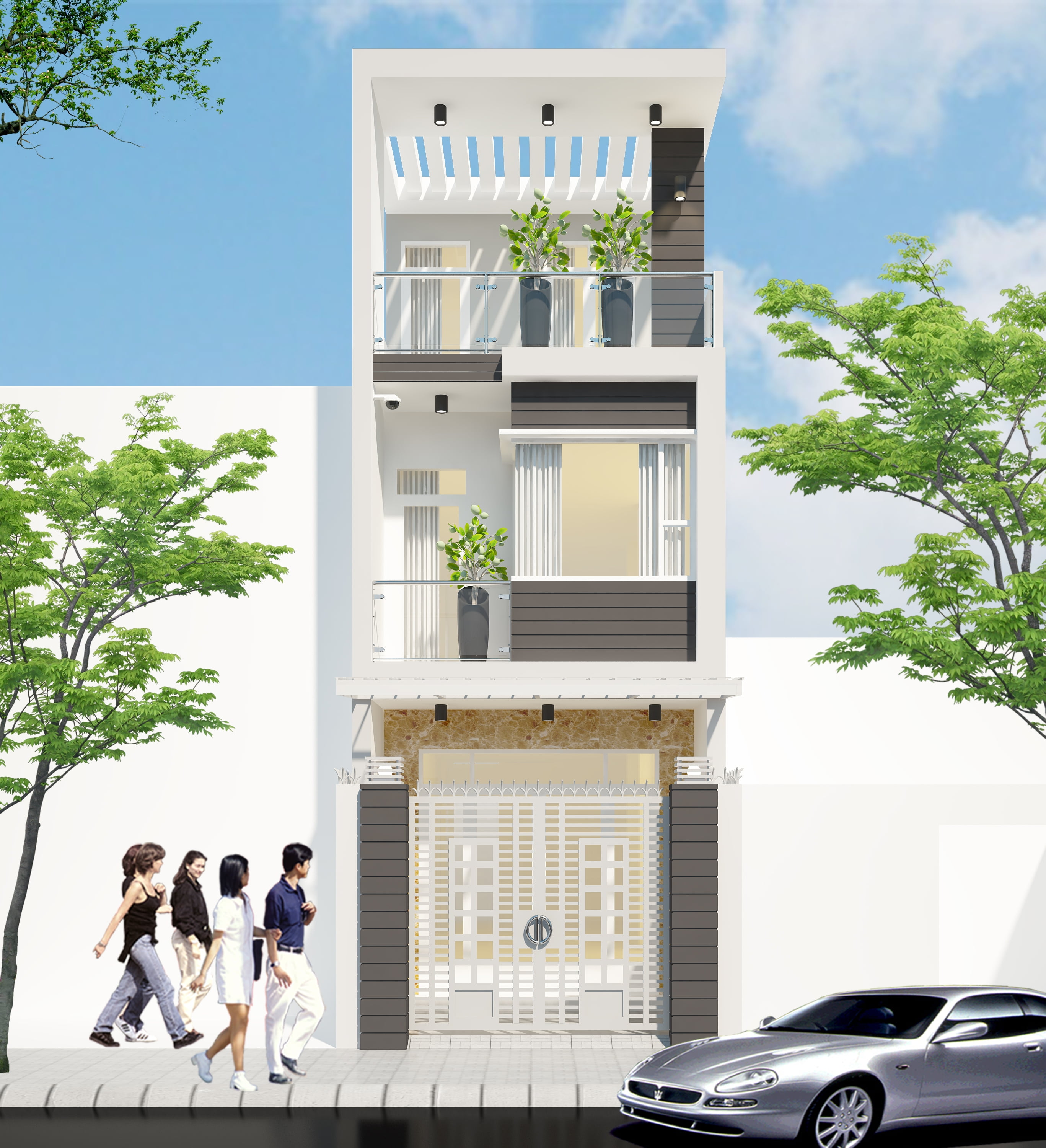 Nhà phố 3 tầng mặt tiền 5m kiến trúc hiện đại tại Thái Bình KKNO378