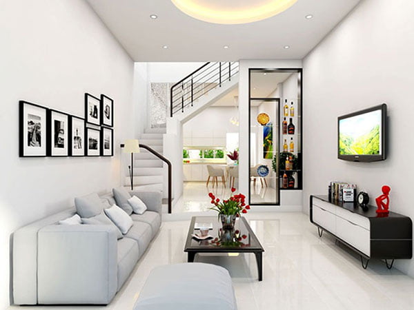 Thiết kế nhà ống mặt tiền 4m đẹp  Living room designs Luxury house  interior design Small apartment living room