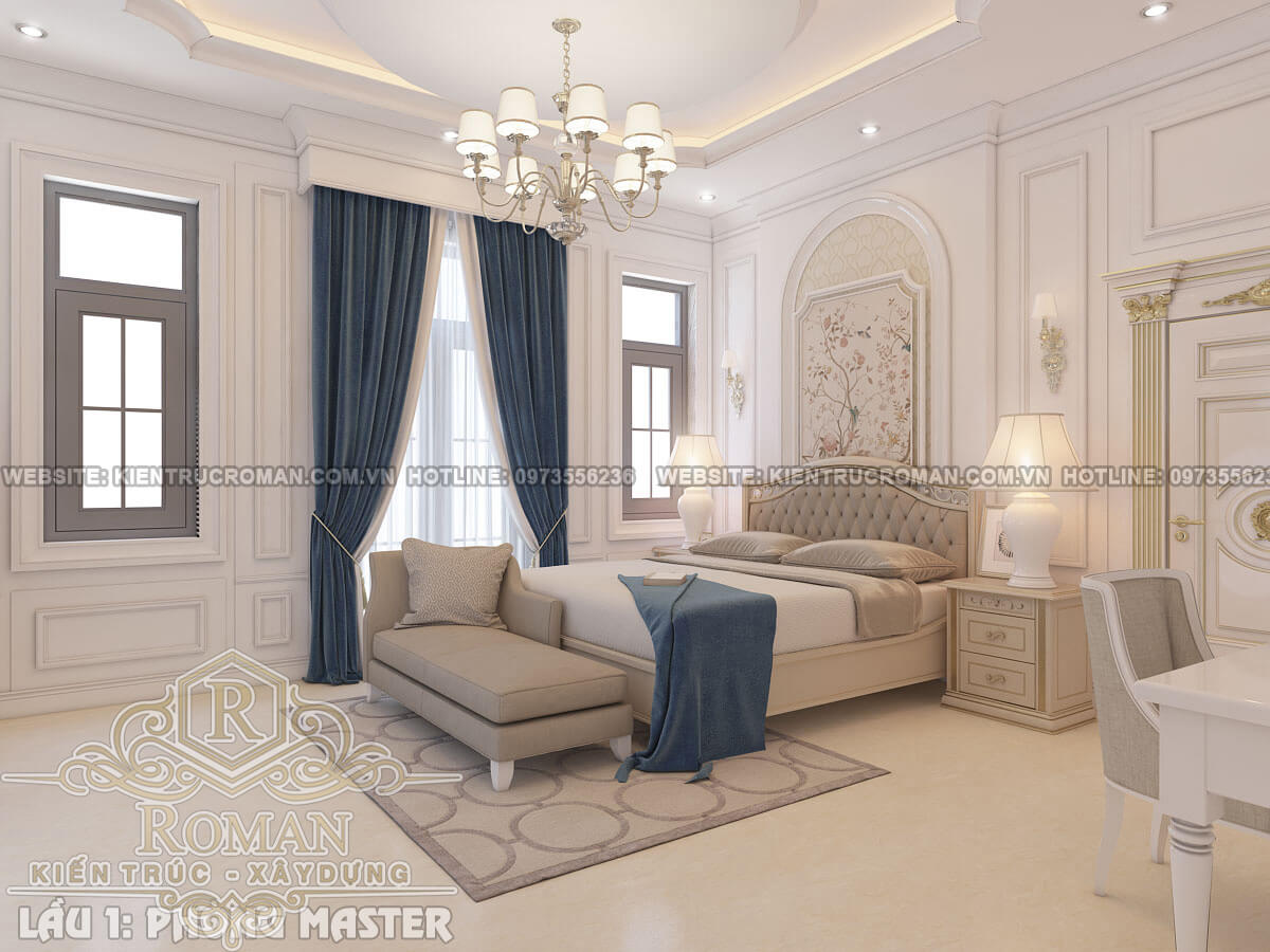 phòng ngủ master mẫu thiết kế biệt thự tân cổ điển