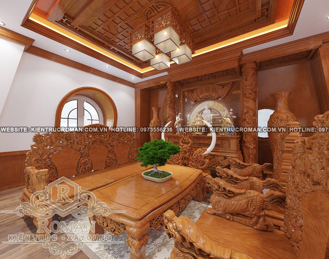 thiết kế mẫu biệt thự 3 tầng kiểu pháp nội thất gỗ