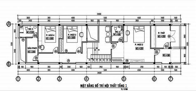 thiết kế nhà ống 2 tầng 4 phòng ngủ 9